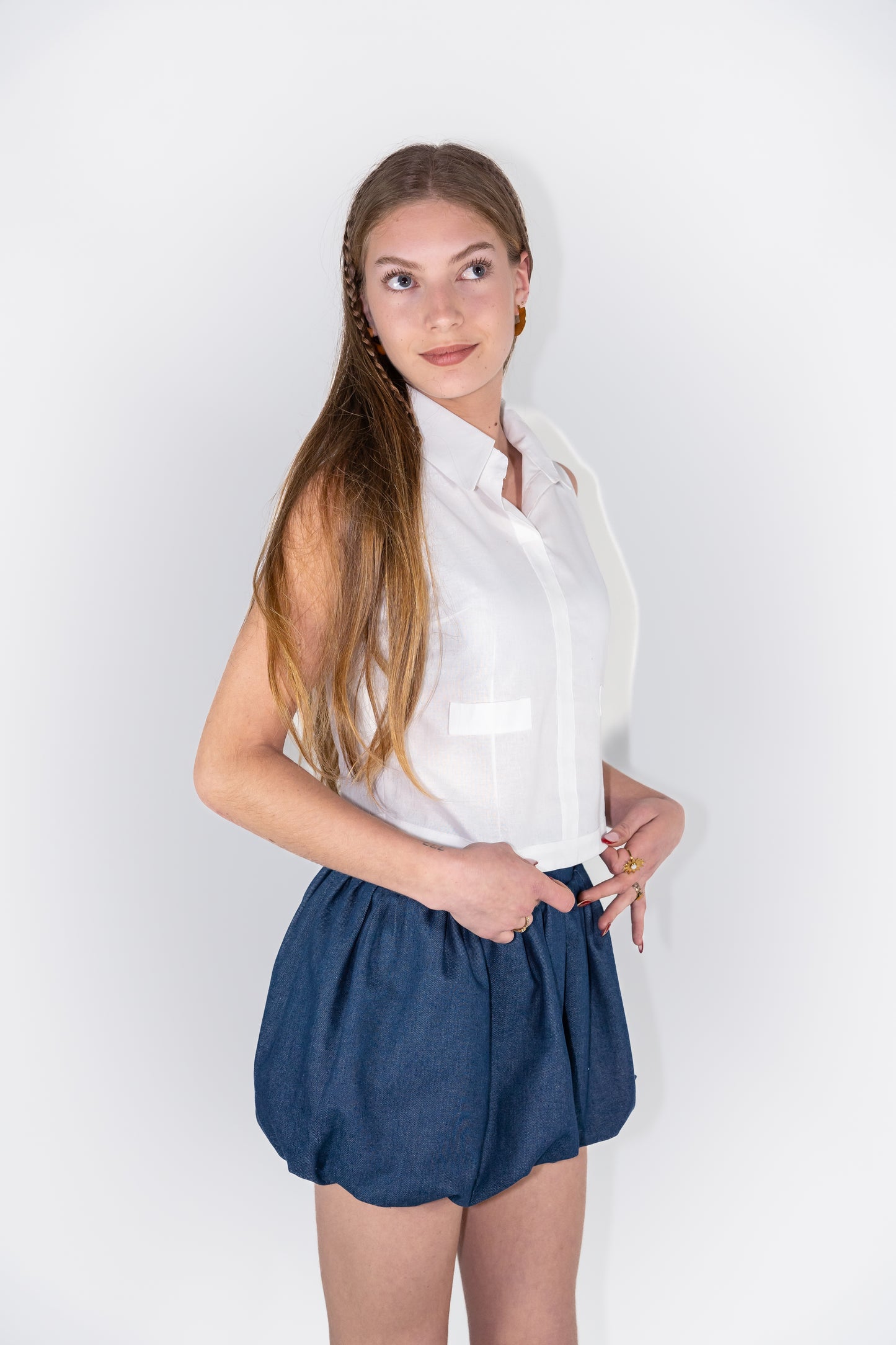 Denim Routine Skirt & White Canvas Shirt