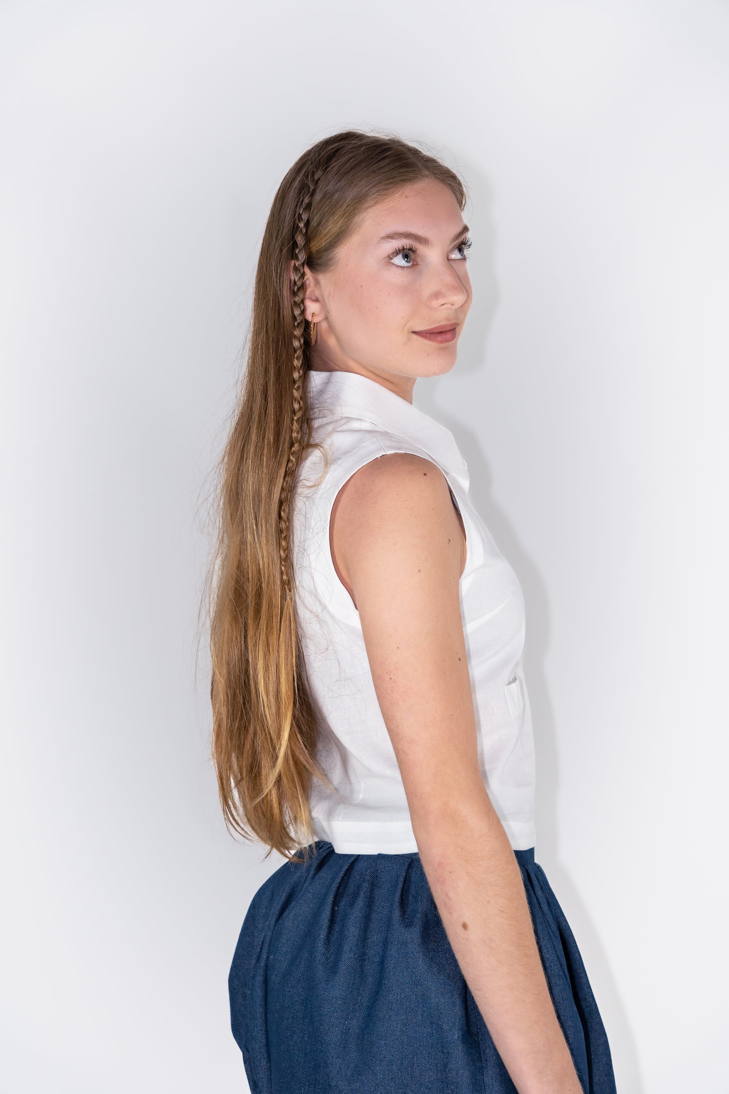 Denim Routine Skirt & White Canvas Shirt